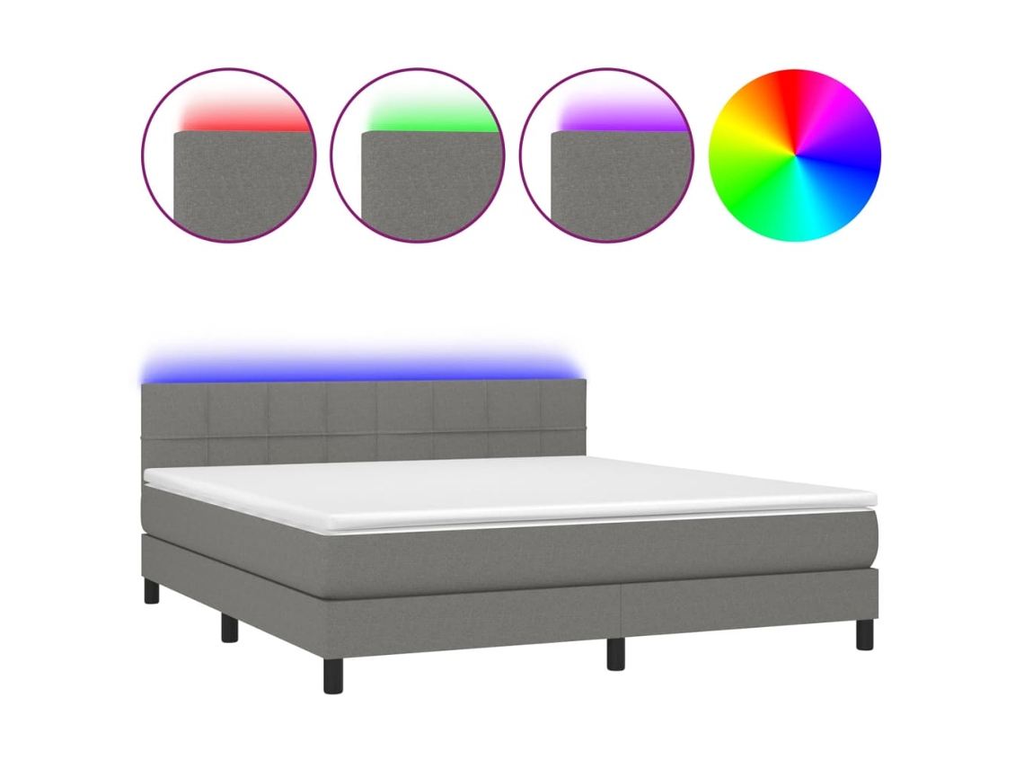 Maison Exclusive - Cama Box Spring Colchón Y Luces Led Tela Gris Oscuro 180x200 Cm