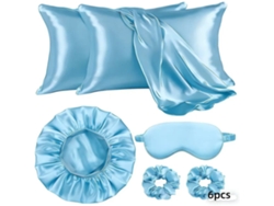 2pack Fundas De Almohada De Seda Imitación Eifson Con Antifaz Y Gomas Pelo 76x51cm (azul)