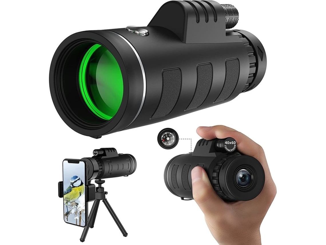 Telescopio monocular 40x60 Bak4 Prism FMC para caza, acampada y viajes, color negro