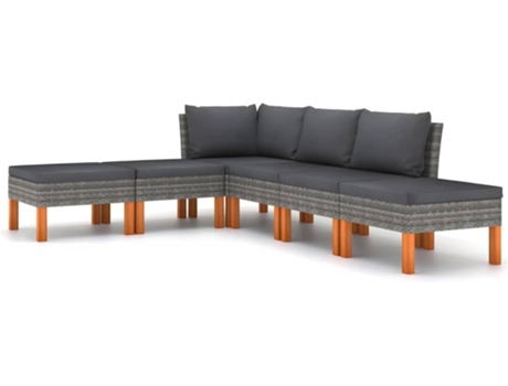 Conjunto 6 de muebles de jardín VIDAXL y cojines ratán sintético gris