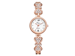 Reloj De Pulsera De Aleación Para Mujer Con Diamantes De Imitación, Esfera Redonda, Oro Rosa, Movimiento De Cuarzo Blanco.