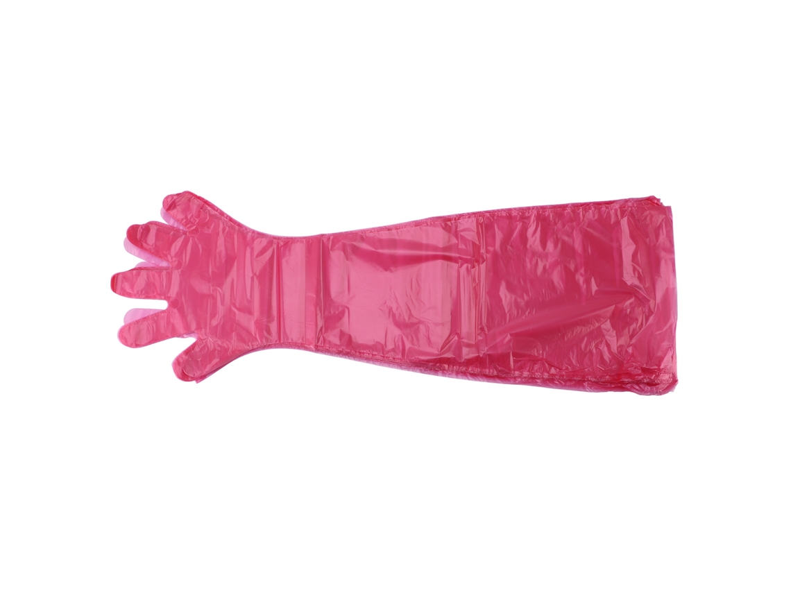 100 guantes desechables de plástico de brazo largo, seguros, fiables y multiusos, para uso veterinario, para vendajes de campo, color rojo.