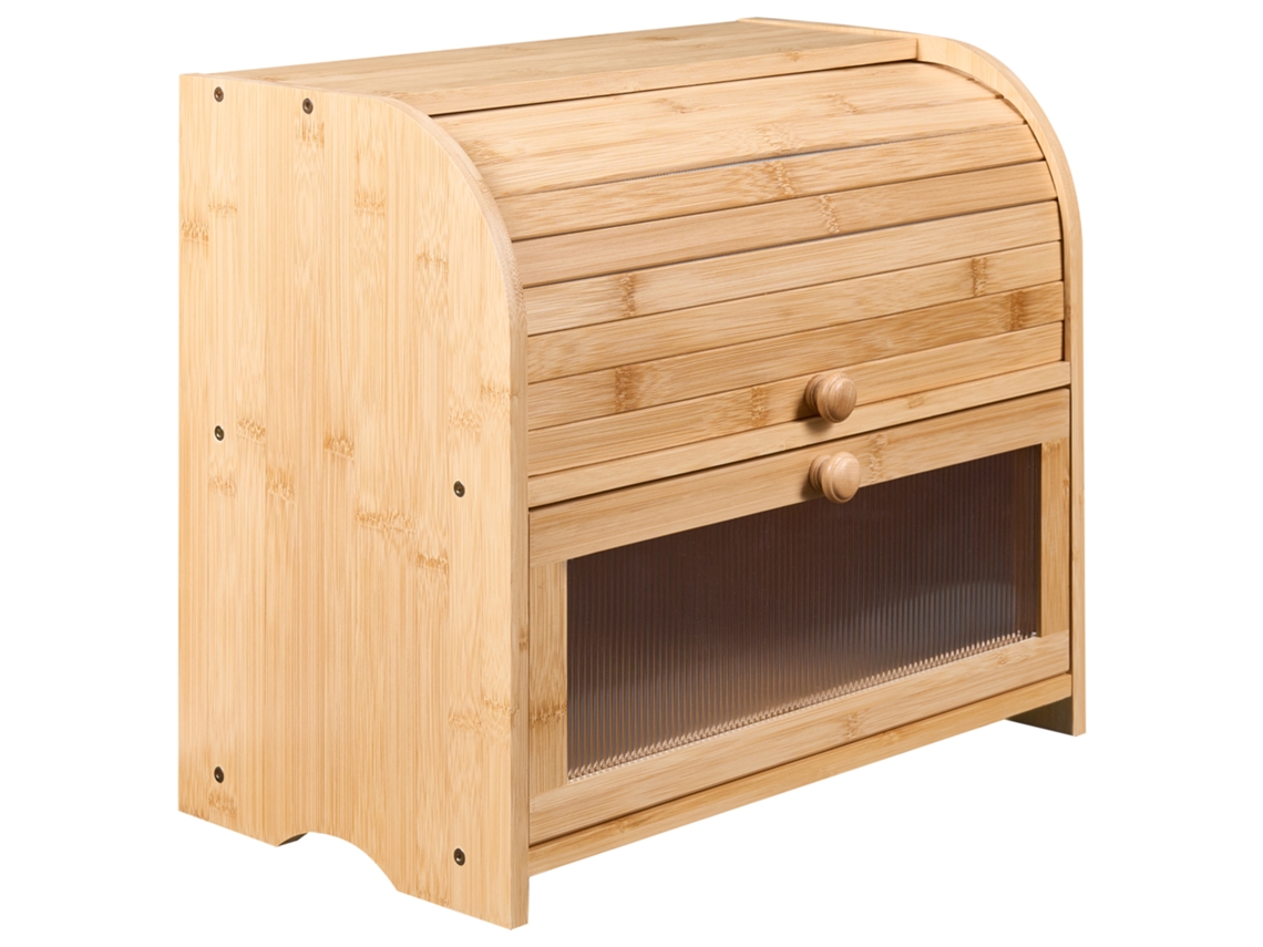 Pãozeira Com Dois Níveis E Painel Canelado Beliani Levain De Bambu Castanho 42x25x37