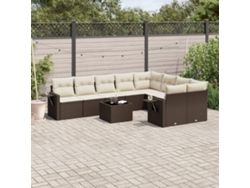 10 unidades Conjunto. Sofás Jardim Com Almofadões Vime Pe Castanho Dkd Home Decor