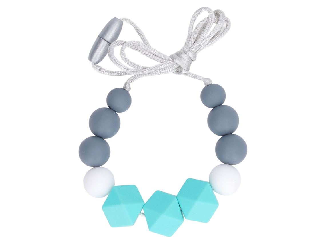 Collar De Dentición Para Bebés De Silicona De Dureza Media Con Cuentas Redondas Y Hexagonales, Color Verde.