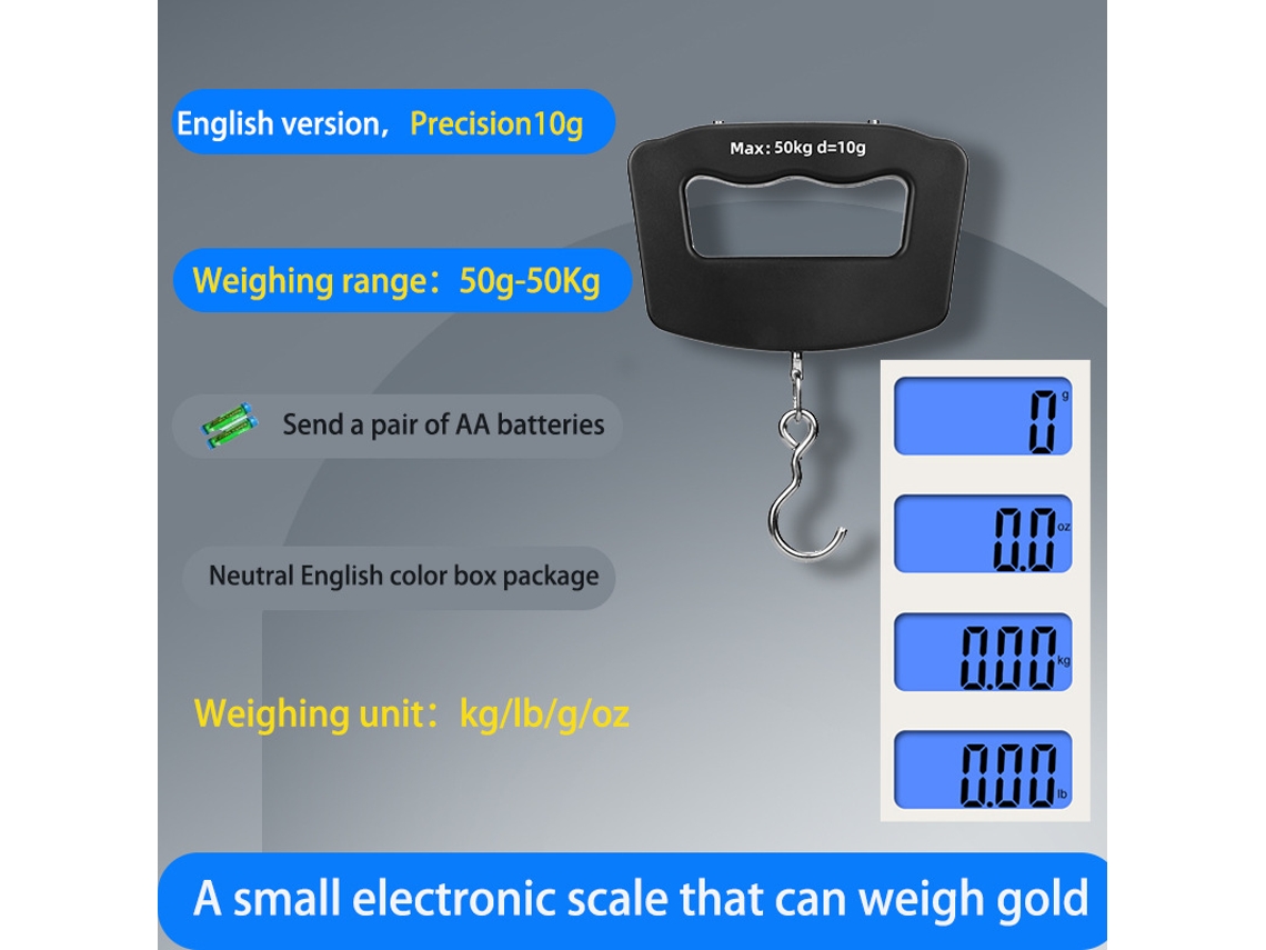 Báscula electrónica portátil, 50 kg, para compras domésticas, gancho de pesca, paquete exprés, báscula para equipaje Siurn