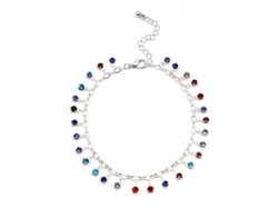 Pulsera Tobillera De Moda Para Mujer Con Colgante De Cristal Colorido, Dije Playero (plata)