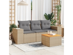 Conjunto de sofá de jardín de 4 piezas con cojines de mimbre beige DKD Home Decor