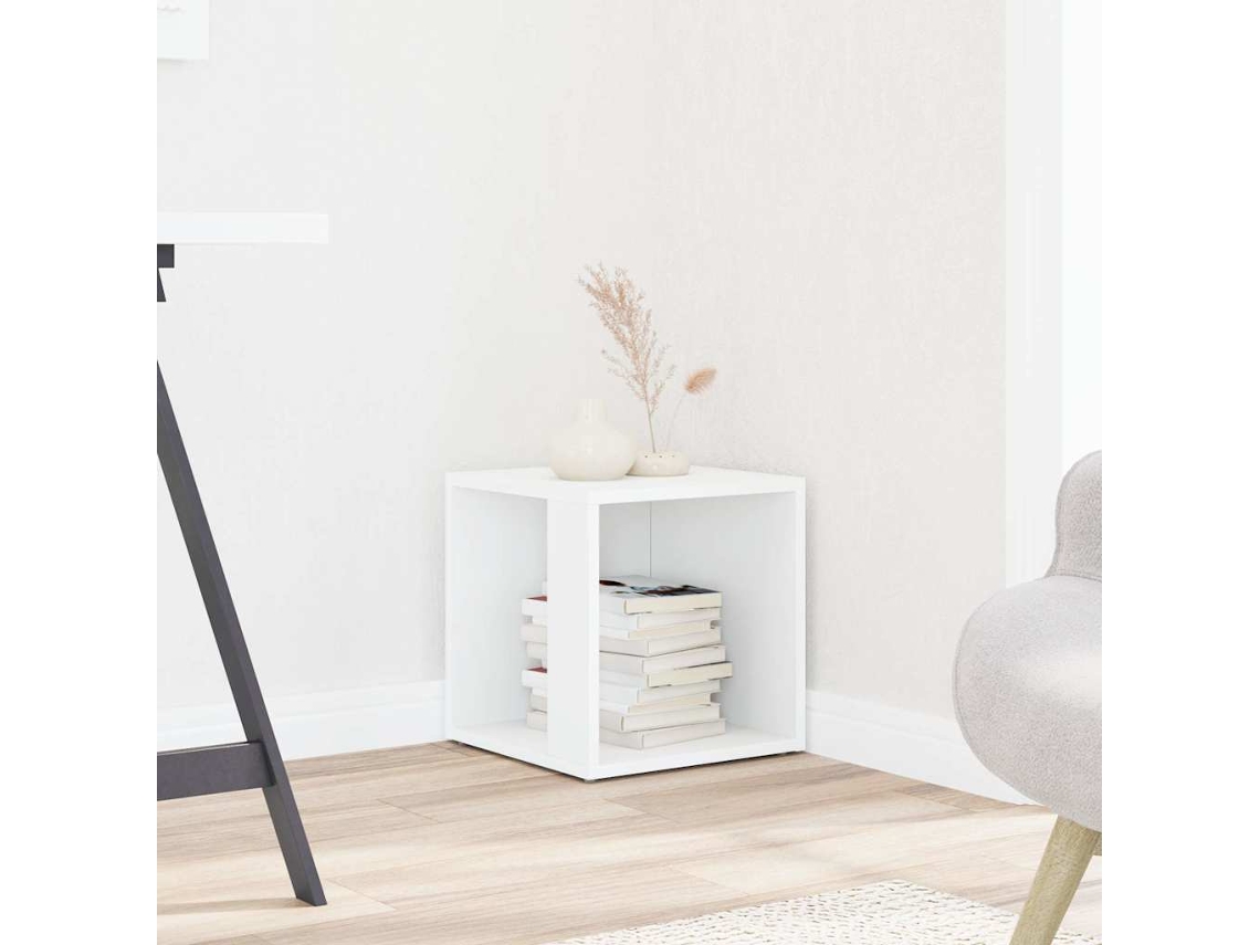 Mesa Auxiliar | Mesa Lateral De Madera Contrachapada Blanco 33x33x34,5 Cm