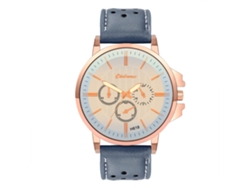 Reloj De Pulsera Unisex De Piel Sintética Con Tres Subesferas, Estilo Casual, Oro Rosa + Azul, Preciso.