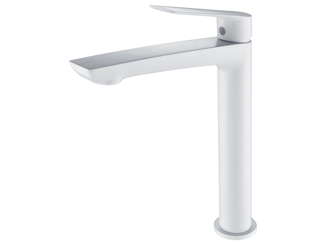 Grifo monomando alto para lavabo en latón y zamak, blanco mate, con cartucho cerámico Ø25mm Imex