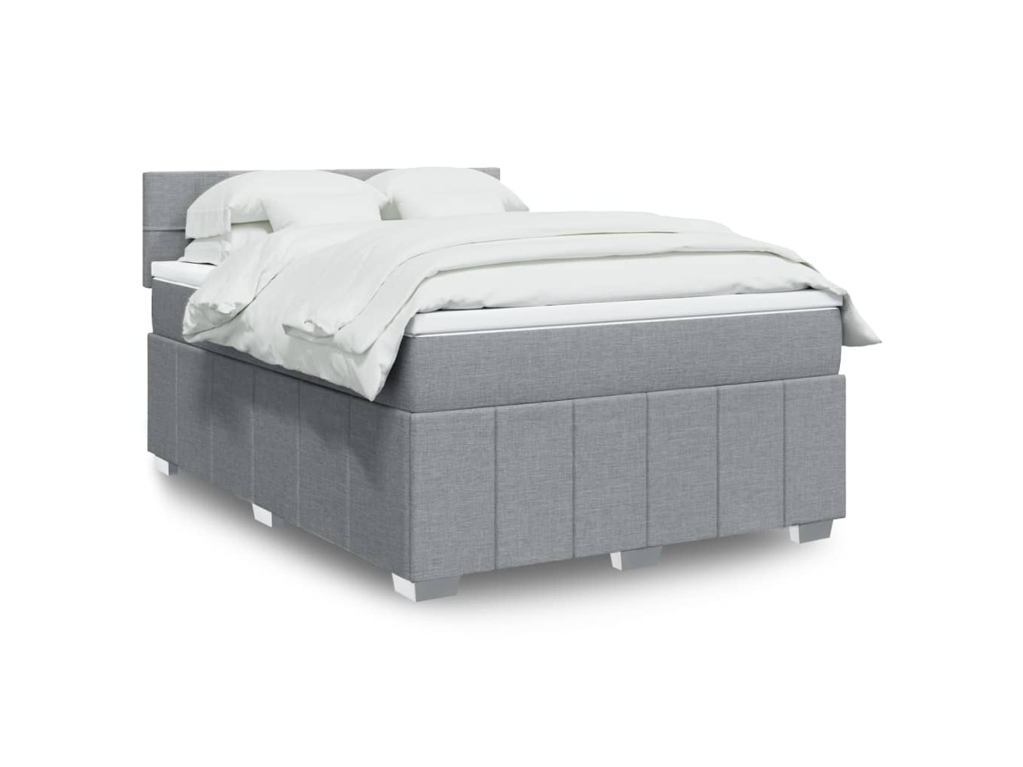 Cama Box Spring Con Colchón Tela Gris Claro 140x190 Cm