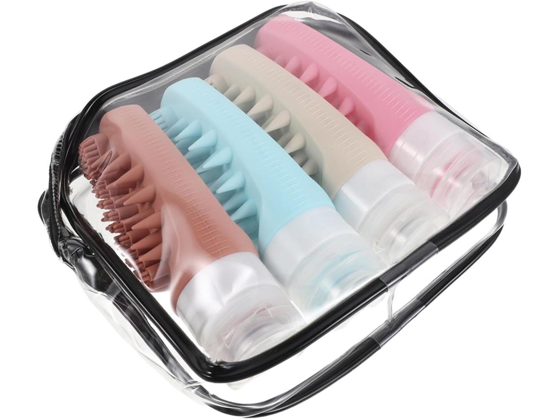 Lot De 4 Set De Flacons Souples En Silicone 90 Ml Étanches Con Brosse Nettoyante Intégrée, Cuellole...