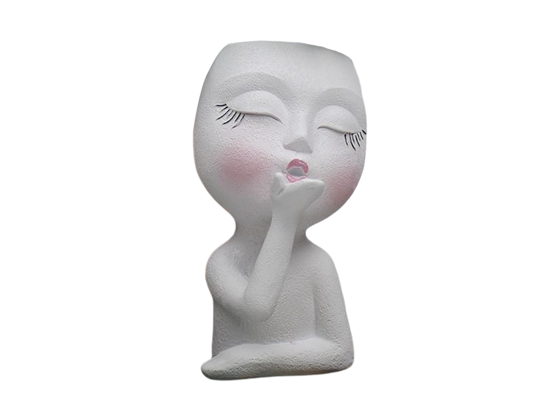 Escultura de jarrón de resina con cara besando y ojos cerrados