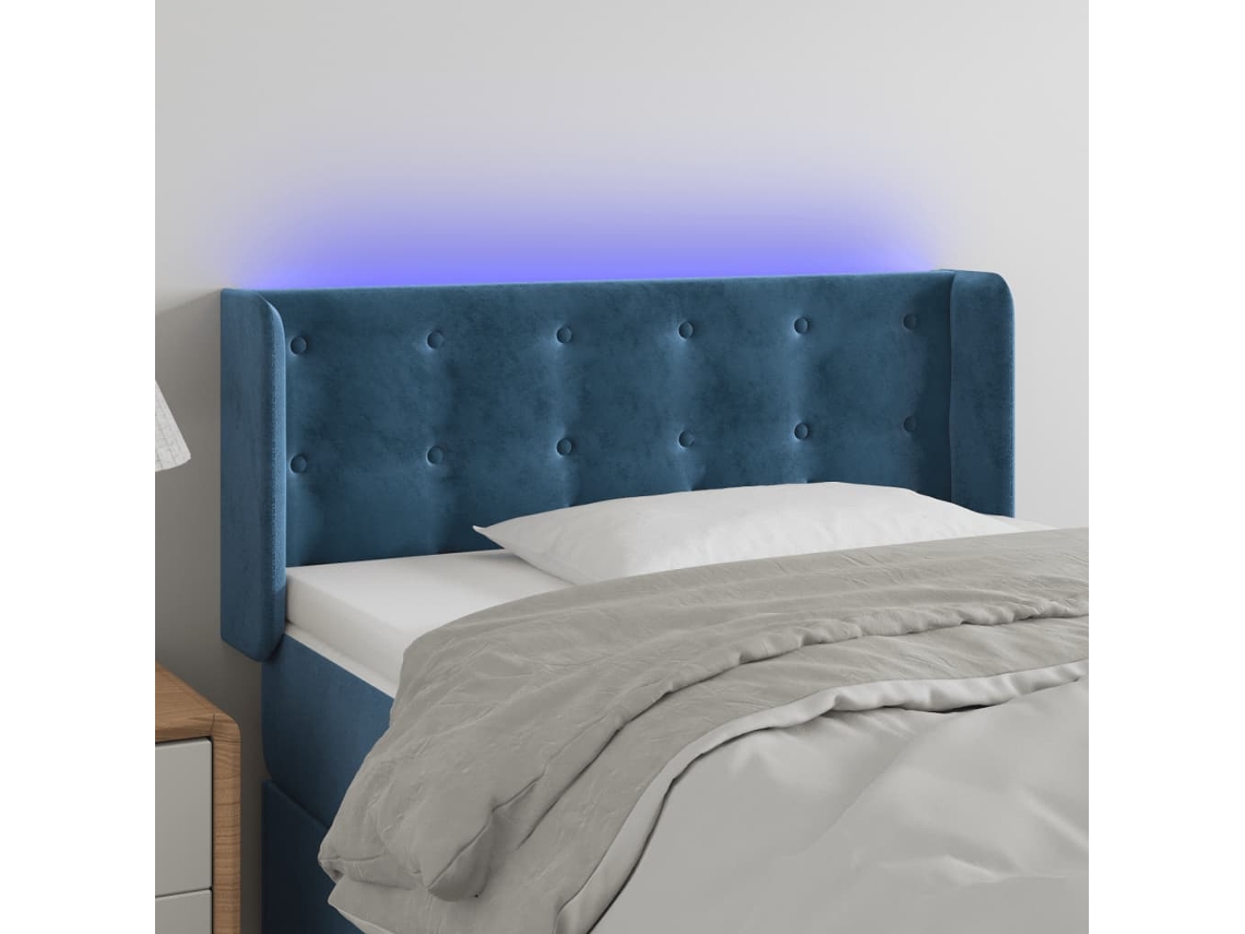 Cabecero Con Led De Terciopelo Azul Oscuro 83x16x78/88 Cm