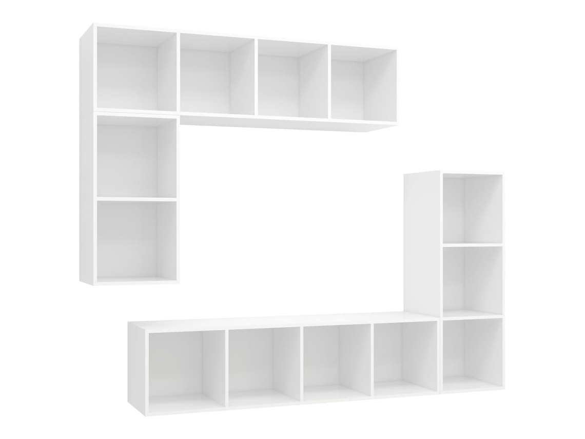 Conjunto de mueble para TV de 4 piezas, madera procesada, blanco, MAISON EXCLUSIVE