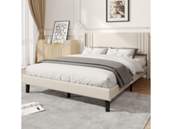 Cama Tapizada De 140x200 Cm, Cama Doble, Tela De Lino - Beige