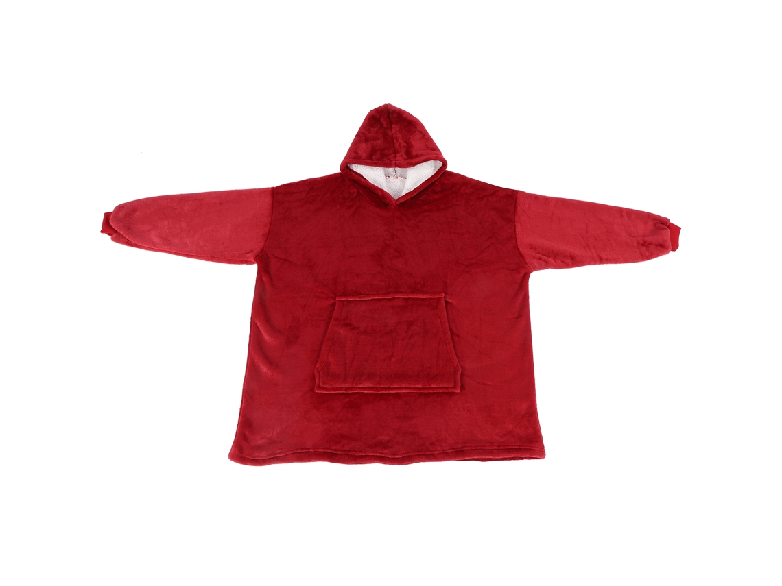 Manta grande de forro polar con capucha y bolsillo, ropa de abrigo, talla única, roja.