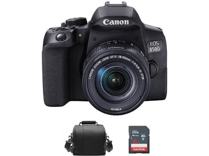 Kit Cámara CANON EOS 850D + EF-S 18-55mm f/4-5.6 IS STM + SanDisk 16 GB + Bolsa (APS-C)
