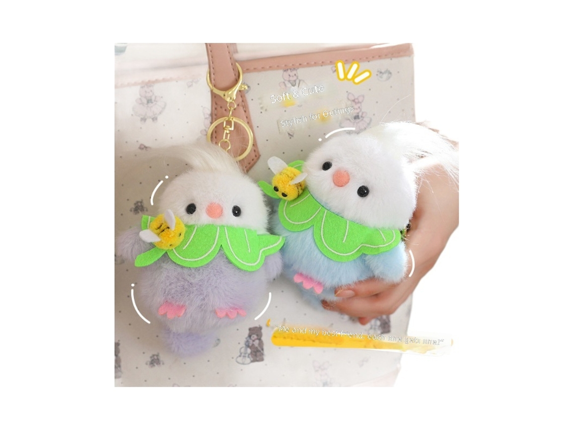 Llavero de pájaro de peluche regordete con pelo amarillo desordenado CHABERLU