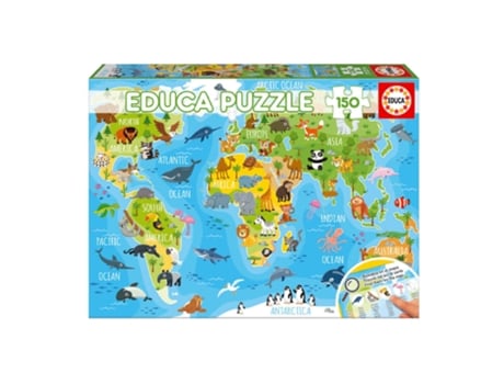 Puzzle EDUCA Educa 150 Mapa Mundo Animales (Edad Mínima: 6 Años - 150 Piezas)