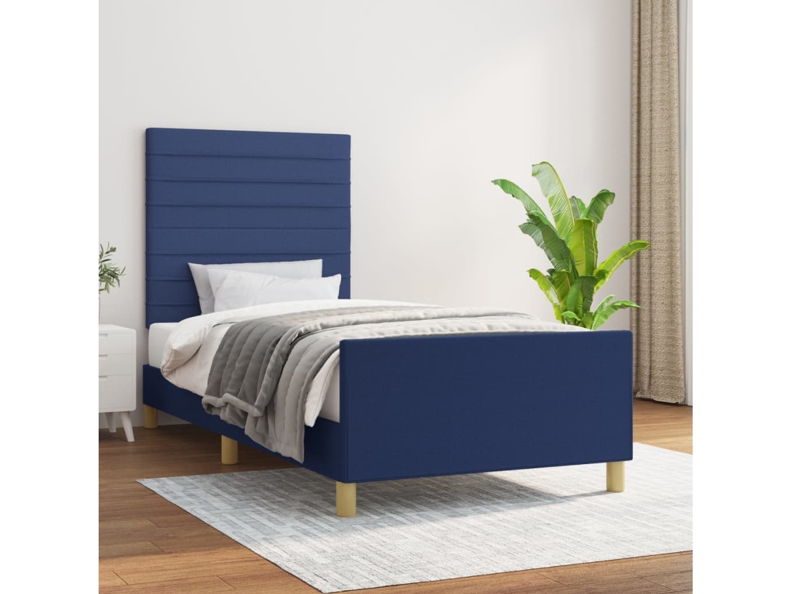 Estructura De Cama Sin Colchón Tela Azul 90x200 Cm