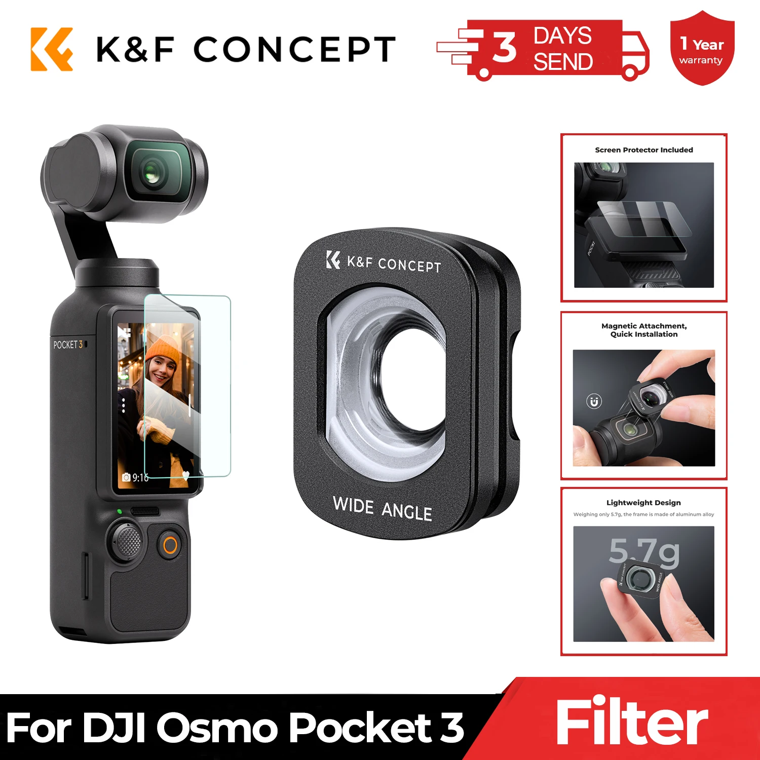Filtro magnético ultra gran angular para DJI Osmo Pocket 3, protección para lentes de cámara de acción, 28 capas múltiples