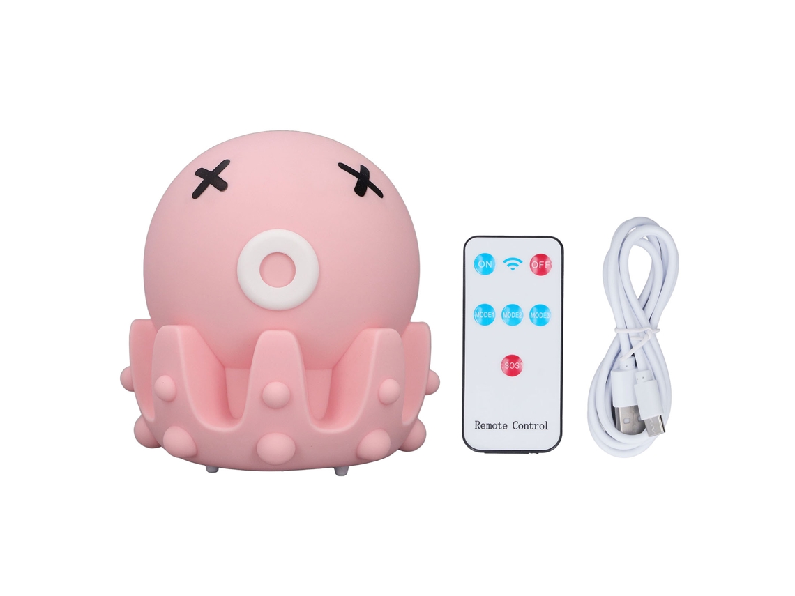 Lámpara de noche LED USB con forma de pulpo, con silicona y mando a distancia.