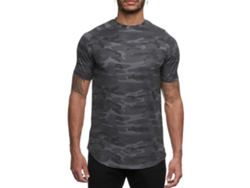 Camisa De Esporte Masculina Camuflagem De Pescoço Redondo Confortável Respirável Para Corrida Yoga Preto M