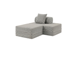Sofá Modular 2 Lugares + Puff Convertible Veludo Listado Cinza