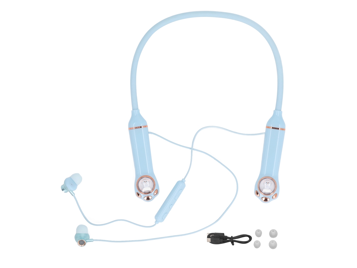Auriculares Estéreo Bluetooth 5.3 Con Banda Para El Cuello, Iluminación Rgb, Resistentes Al Goteo, Ipx5, Color Azul.