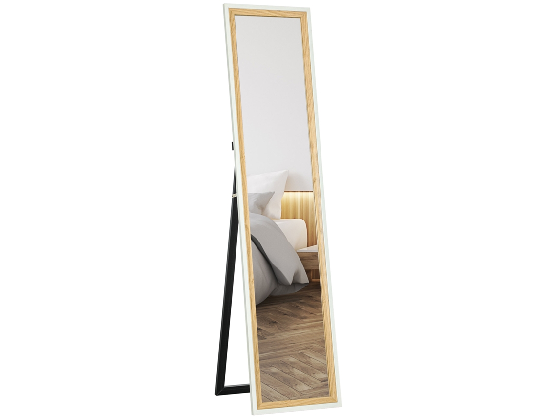 Espejo De Cuerpo Entero De 157x37 Cm, Fabricado En Mdf Con Soporte En Blanco, Natural Y Oscuro.