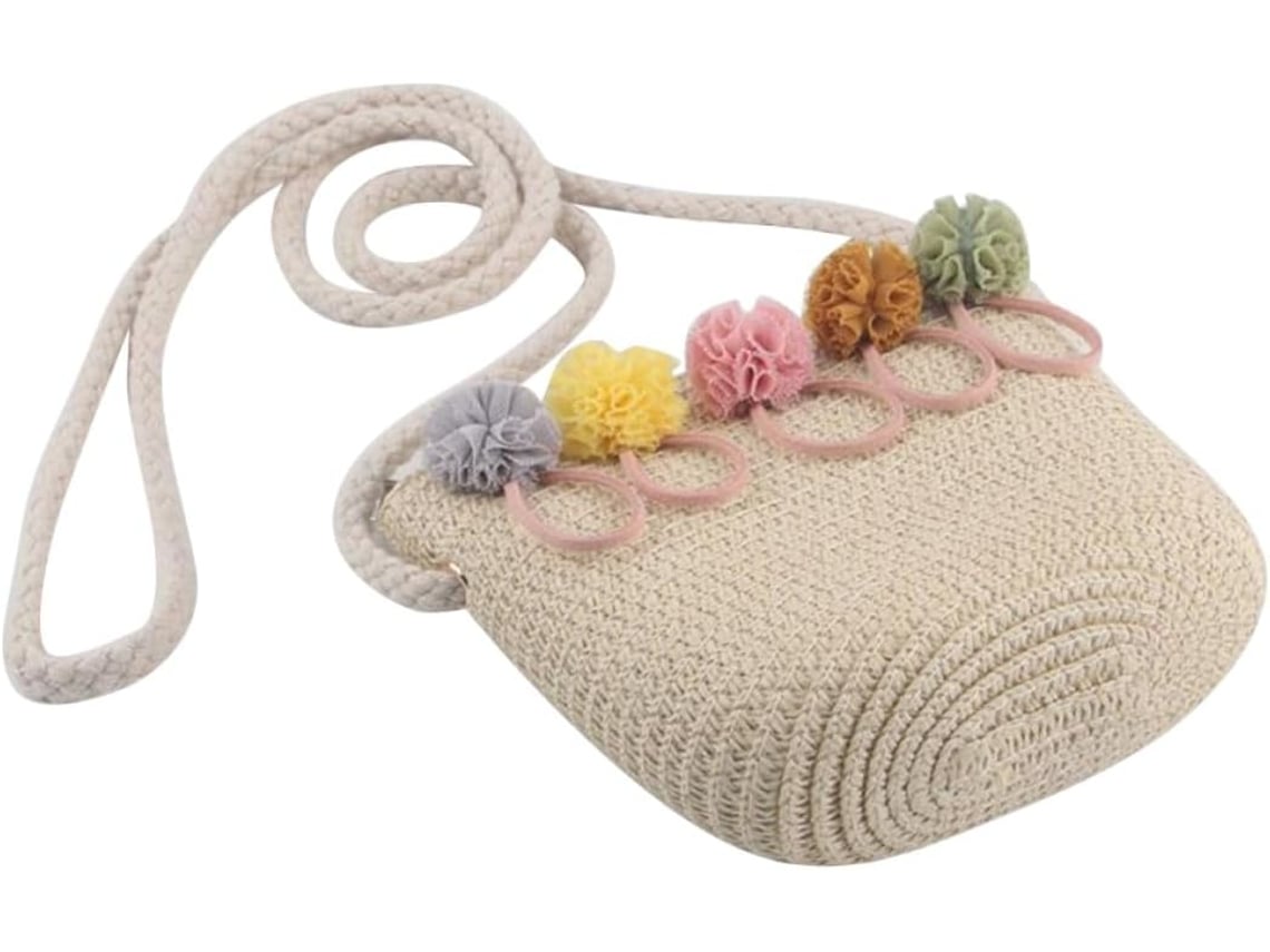 Bolsa De Palha Trançada De Verão Para Meninas, Bolsa De Ombro Bege, Design Floral Elegante, Ideal Para Praia E Festas.