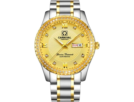 VEANXIN Relojes automáticos de oro para hombre Relojes semanales de oro y diamantes de acero inoxidable-Oro negro