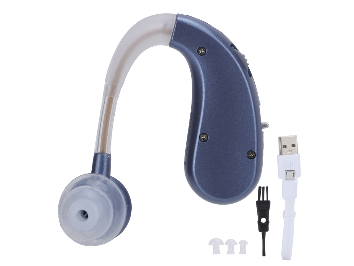 Aparelho Auditivo Behind-the-ear Recarregável Amplificador De Som Com Redução De Ruído Abs Azul