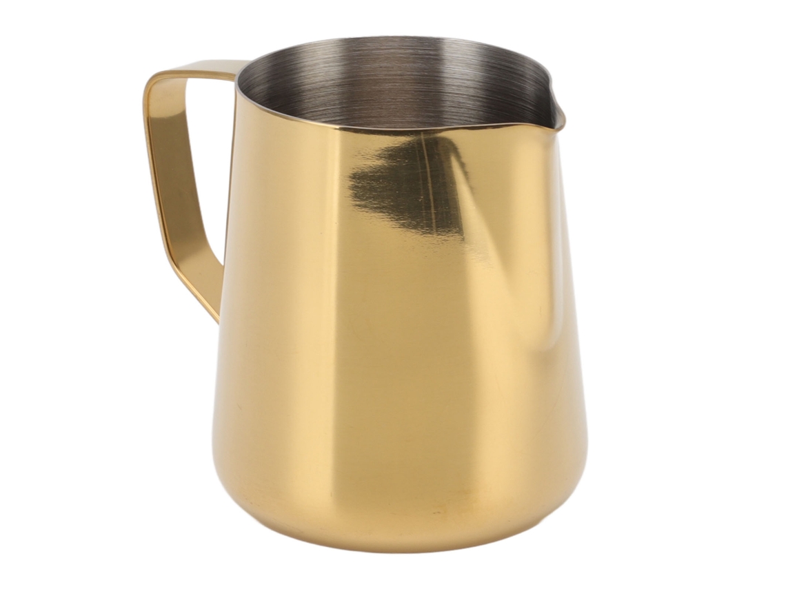 Jarra calentadora de leche de acero inoxidable dorado de 350 ml para teterías y cafeterías