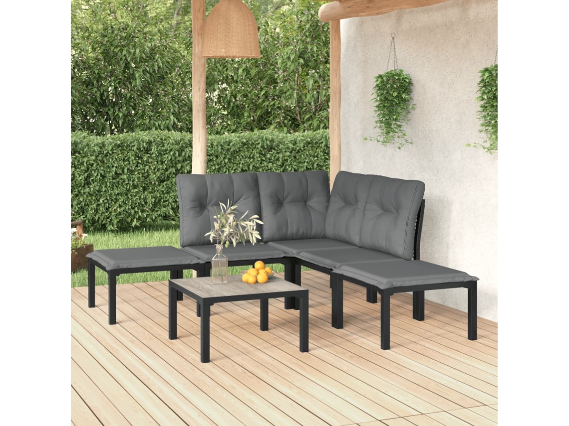 Conjunto de muebles de jardín de mimbre PE negro y gris Dkd Home Decor