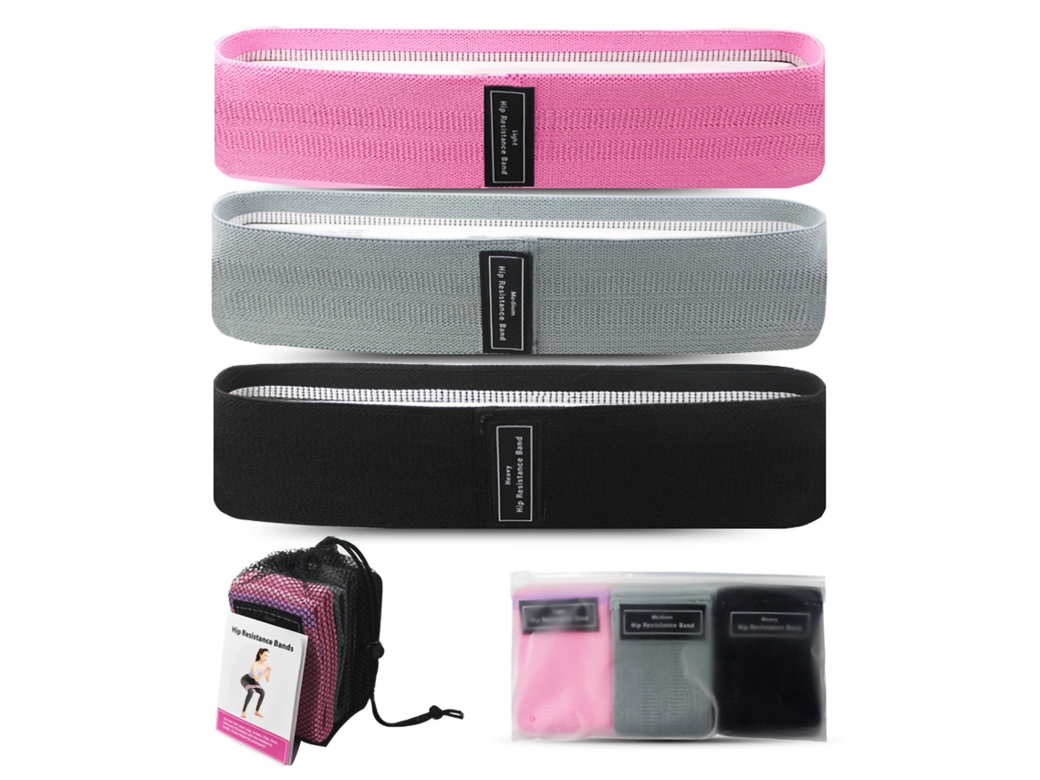 2026-3pcs Cintas De Resistencia De Tela Para Yoga, Antideslizantes, Para Squat Y Glúteos, Rosa Gris Negro