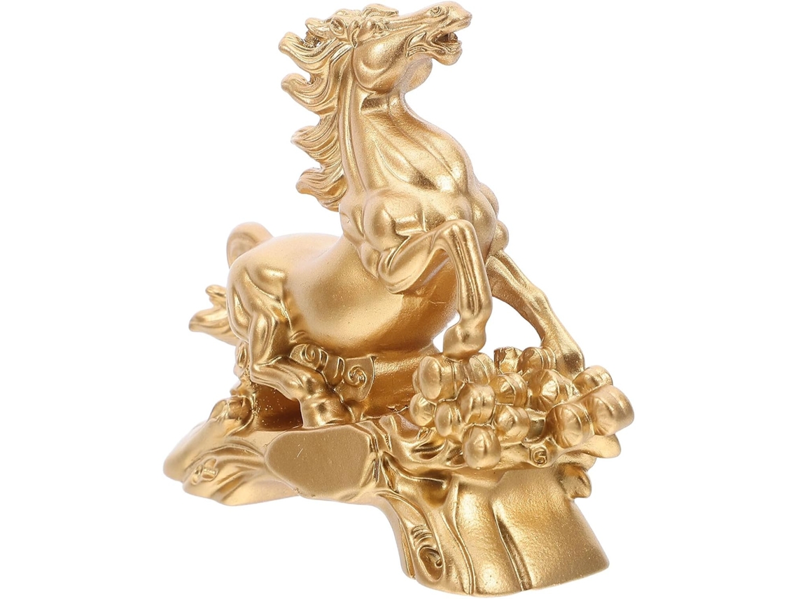 Estatua De Caballo Feng Shui En Resina Dorada – Adorno Decorativo Para