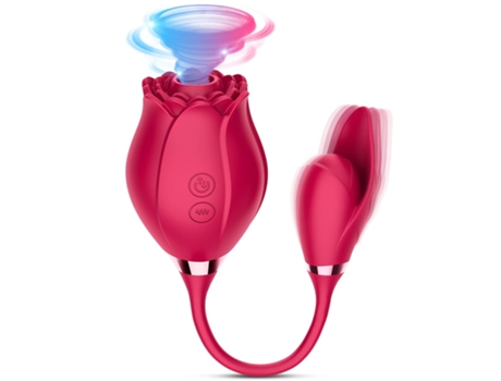 Vibrador de masaje de succión de rosas multifrecuencia de dos cabezas para mujeres (rojo) YIZHOOD
