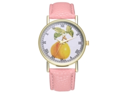 Reloj De Pulsera Unisex De Moda Con Correa De Piel Sintética Y Esfera Rosa Con Diseño De Frutas.