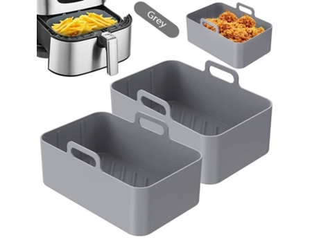 Juego de 2 moldes de silicona para Airfryer, rectangulares y finos (gris)