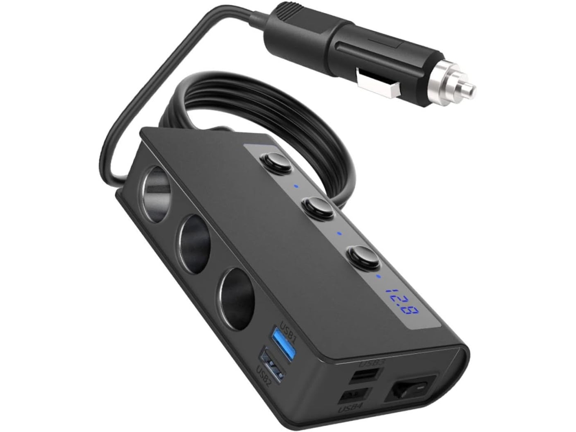 Adaptador Divisor De Enchufe Para Encendedor De Cigarrillos Con Puertos Y Tomas De Corriente Usb De Carga Rápida Para Coche De 180 W