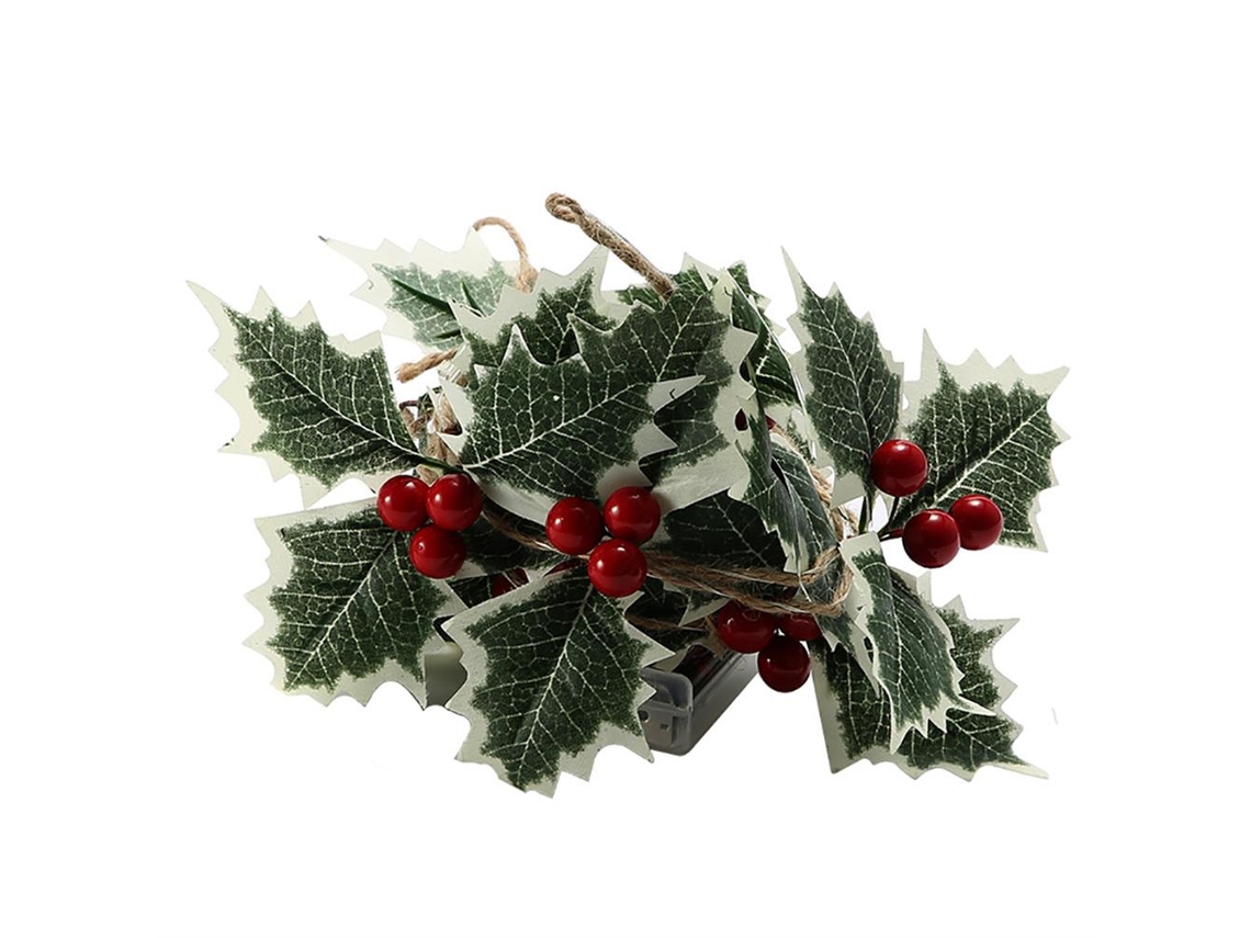 Bj-luz De Decoração De Natal Led Com Frutos Vermelhos, Folhas E Cordão De Cobre Para Festa E Natal
