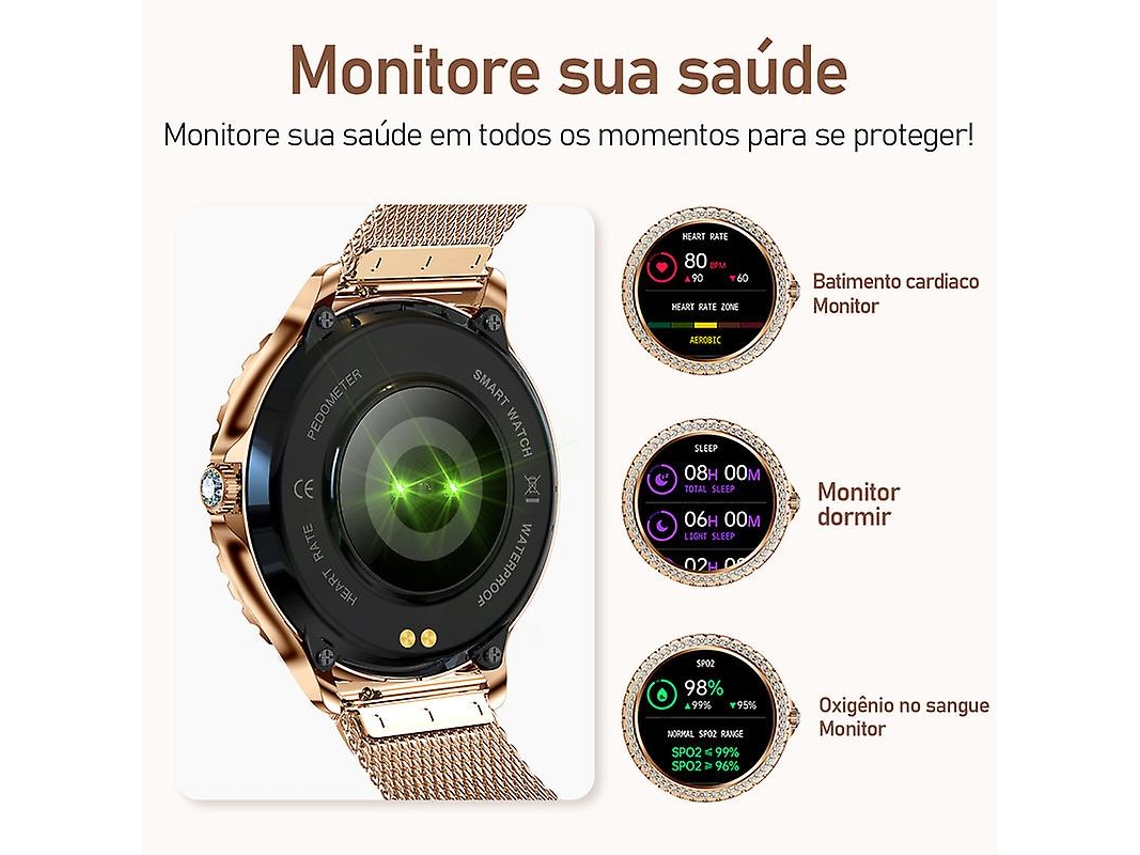 Smartwatch  Chronus Mujer con Llamada Bluetooth 1.32'' Sports Spo2 Reproductor de Música para Android Ios Gold