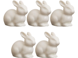 Juego 5 Figuritas Conejos Cerámica Blanca Decoración Elegante Micropaisajismo Adornos Bonsáis