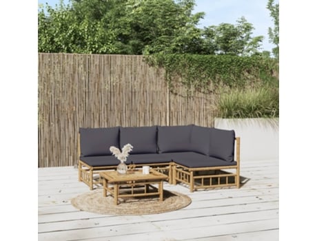Conjunto 5 de muebles de jardín VIDAXL bambú con cojines gris oscuro
