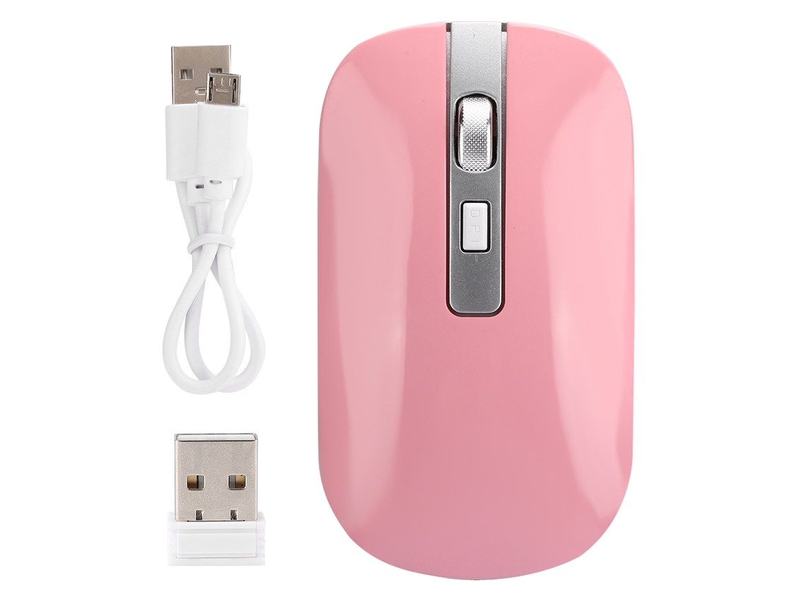 Ratón Inalámbrico 2.4g, Ergonómico, 1600 Dpi, Recargable Por Usb, Accesorio Para Ordenador, Rosa.