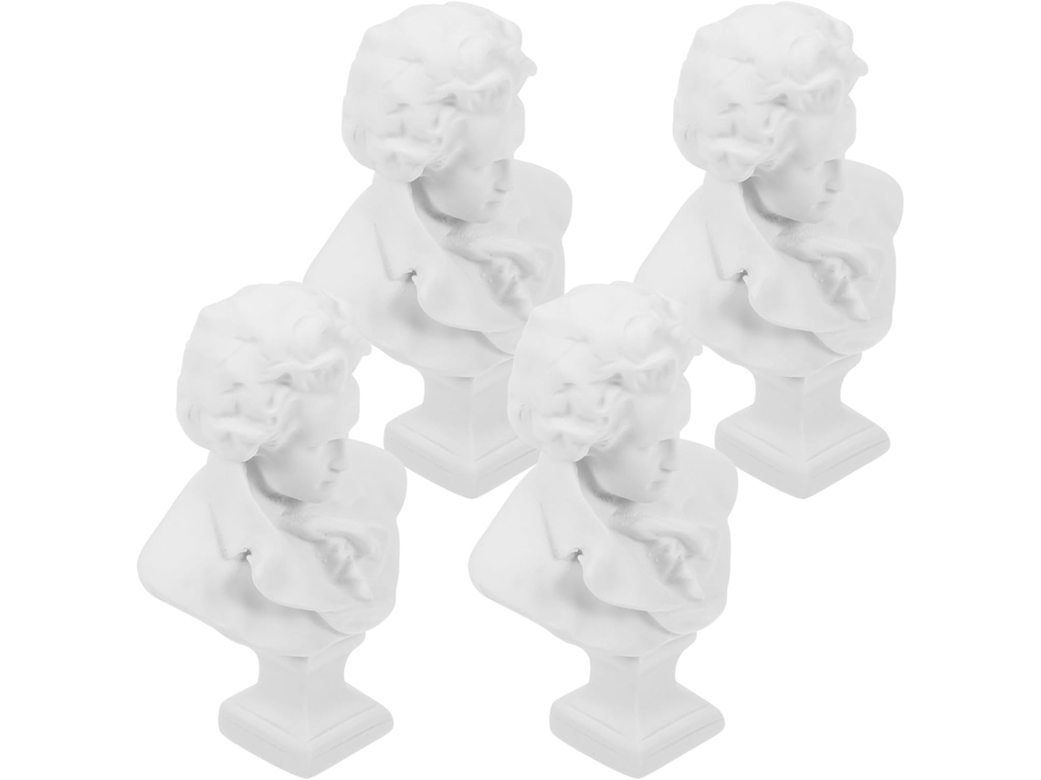 Juego de 4 bustos de músicos de resina blanca, miniaturas decorativas compactas, acabado refinado, adorno GOKOCO