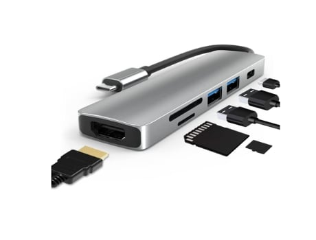 Hub Usb C con Hdmi 4K Tipo 6 en 1 2 X 3.0 Transferencia de Datos Lector de Tarjetas Sd/Tf Puerto de Carga PD 60W BISBISOUS